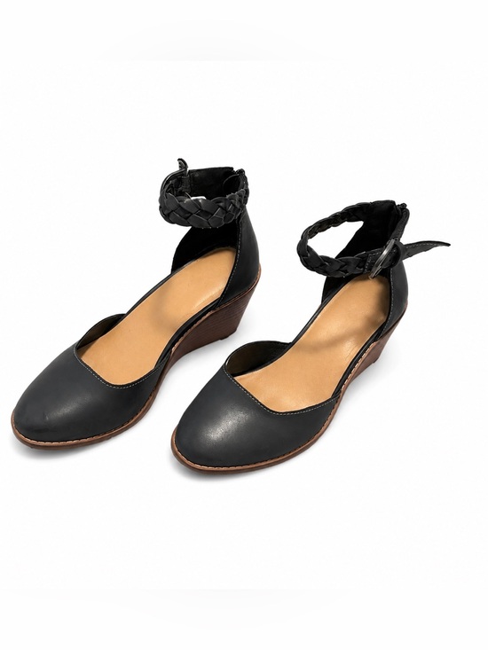Crown Vintage Shoes - BlueBlack Wedge Ankle-Strap Pumps